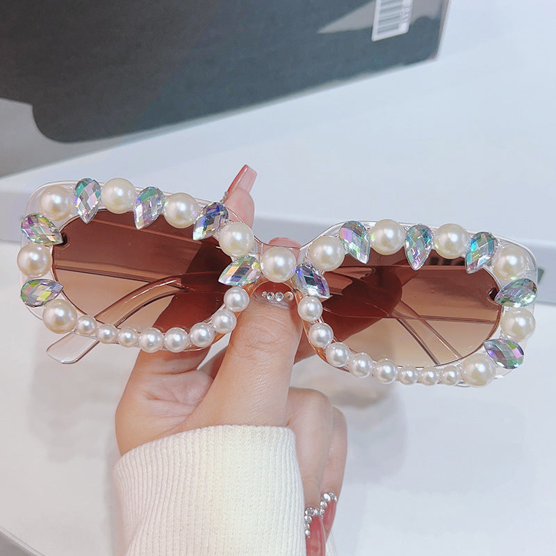 Wholesale Pearl Personalized Diamond Square Sunglasses